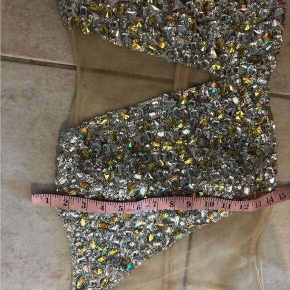 JOVANI Dress Formal Beaded Prom Sheer Nude Silver Illusion Mesh Gown rhinestone - Picture 10 of 10